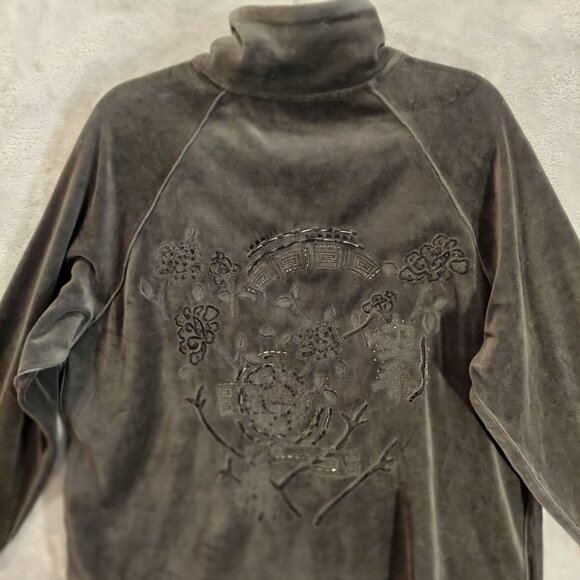 Chico's Spa Womens XL jacket Zip Charcoal Velour Beaded Quilted Embossed design - Picture 9 of 14